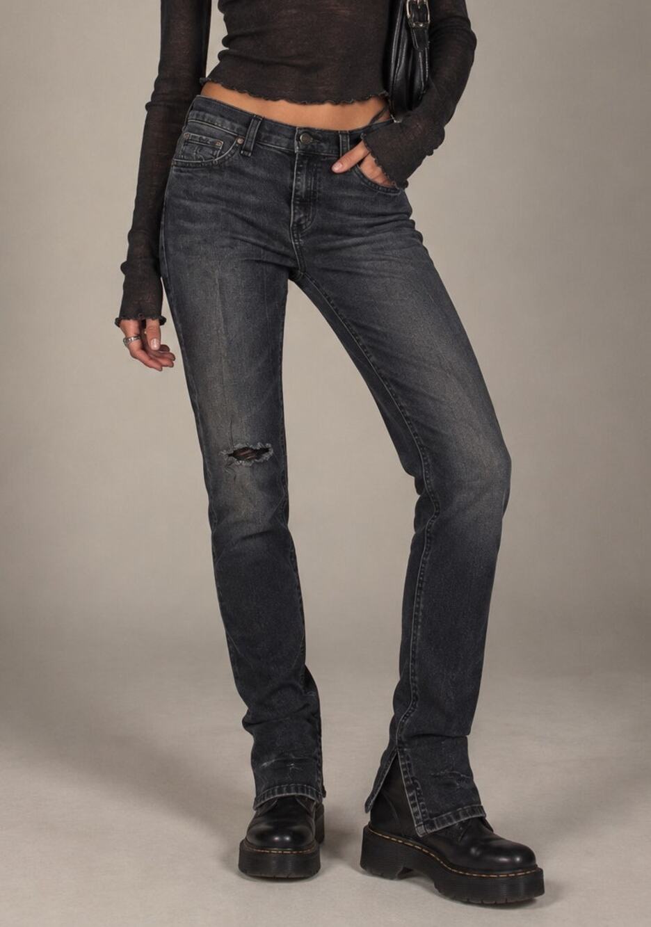 Y2K Rag & Bone Womens Super Skinny Jeans Size 30 Black Distressed Indie Sleaze